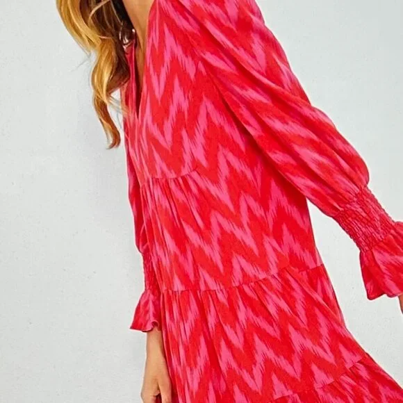 Pomander Place Hot Pink Ikat Kenzo Dress Size M in Hot Pink Ikat - Picture 13 of 13
